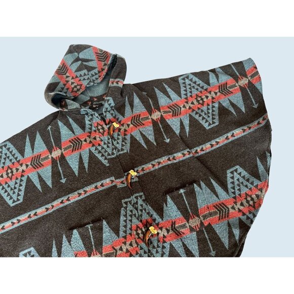 Sky Jackets & Blazers - SKY Clothing Devnet Hooded Wool Blend Southwest Print Poncho Sz S